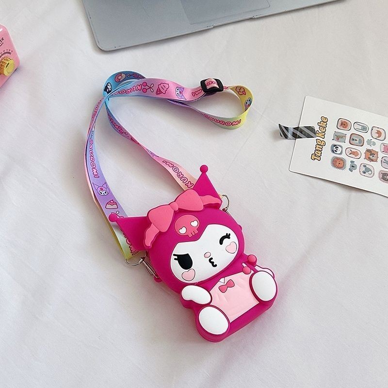 Cross-border Sanrio Kulomi Children's Silicone Coin Purse Cartoon Fashion Shoulder Bag for Going Out and Playing Small Satchel