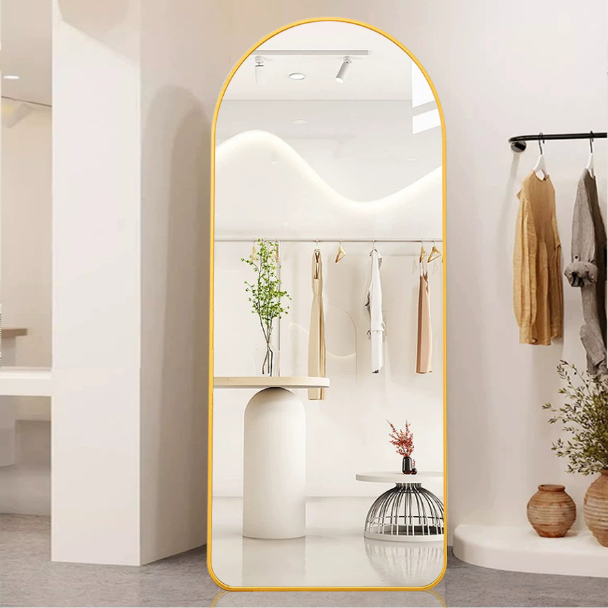 Trendy Semi-Circular Window-Shaped Full-Length Mirror for Bedroom, Wall-Mounted Physical Tempered Standing Mirror, Floor-Standing Fitting Mirror