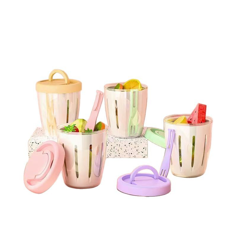 Ins Take-out Picnic with Fork Double Layer Dipping Water Cup Wind Fruit Cup Breakfast Salah Cup Use Portable Box
