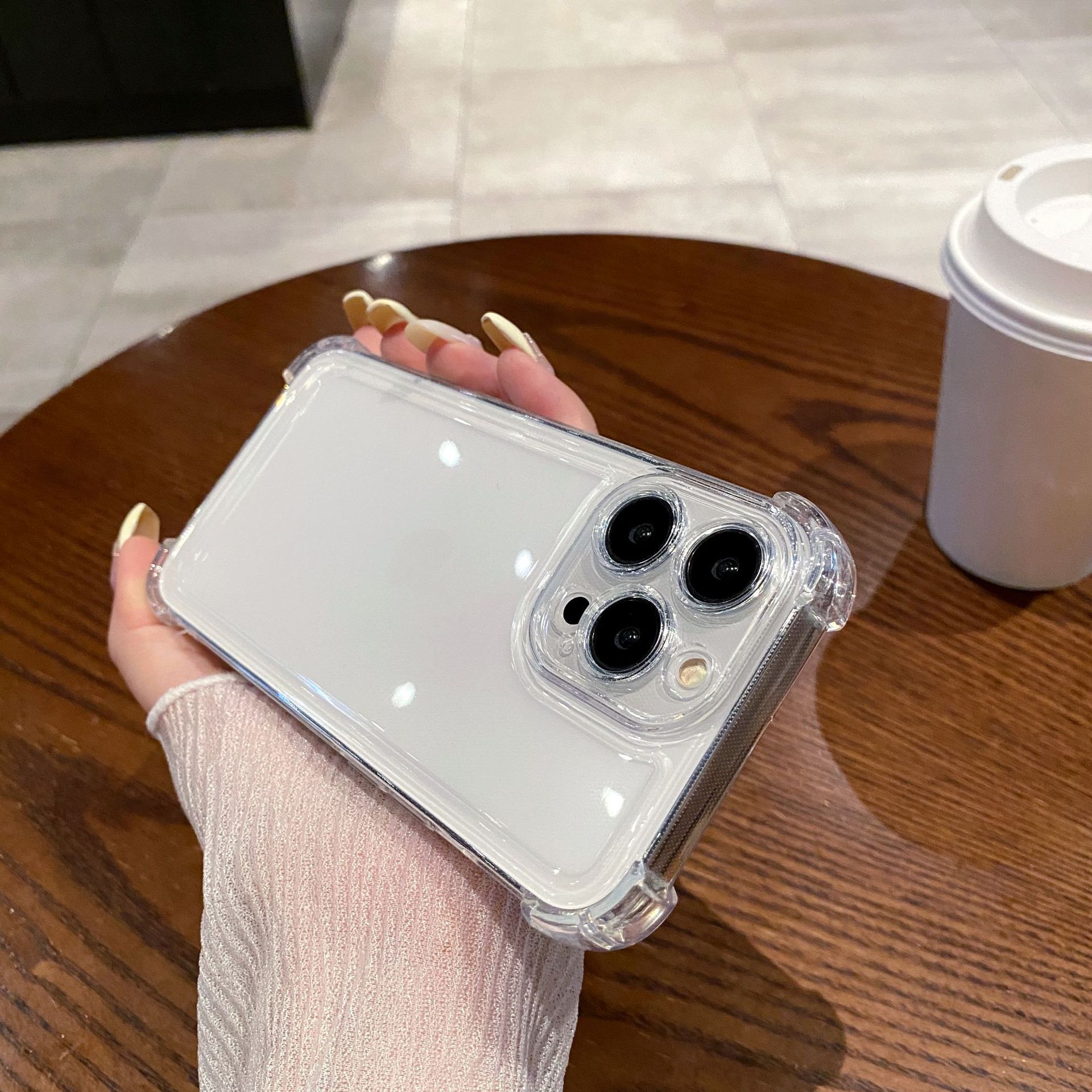 Suitable for Iphone17 Transparent Mobile Phone 15Promax Four-Corner Anti-Fall Space Shell Protective Cover Apple 16E Airbag