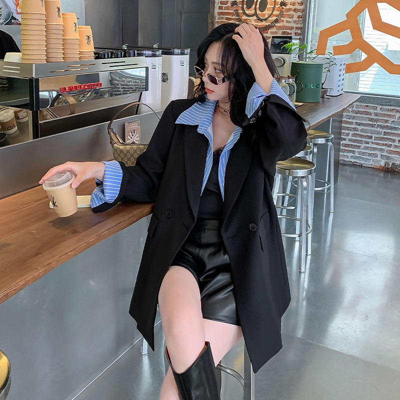 Autumn New plus size fake two-piece suit jacket for women chubby girl Korean style loose casual fried street suit 23103