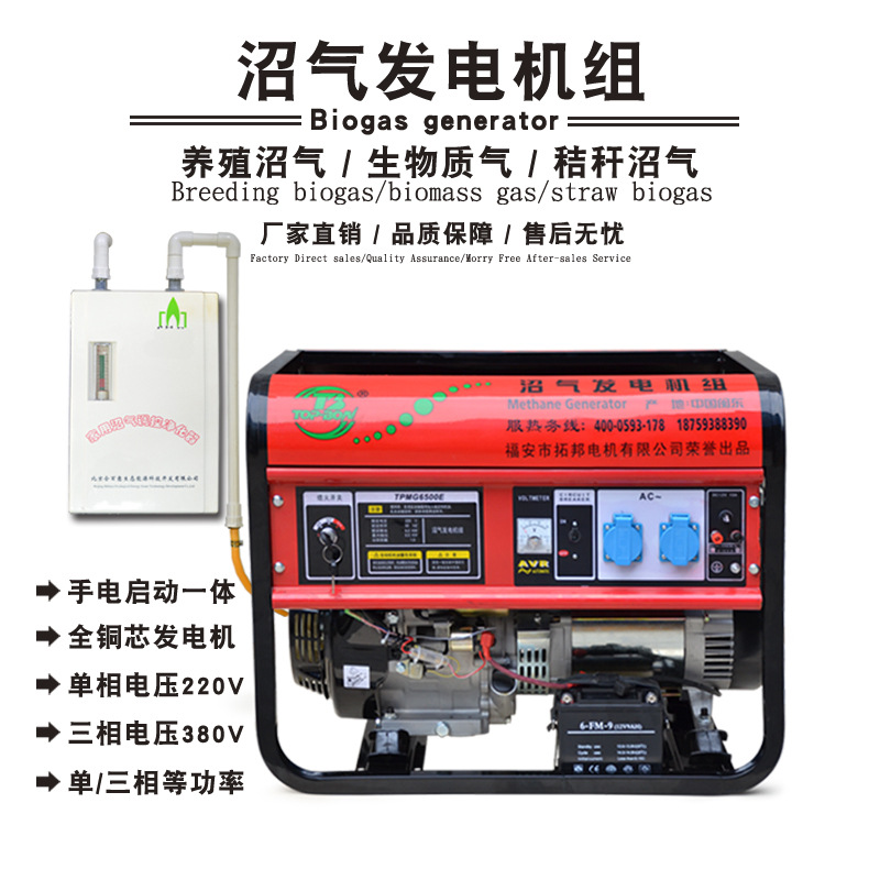 Биогазовый генератор для ферм 10 кВт малый газ 220 В однофазный 5000 Вт бытовой 380 В трехфазный 8 кВт