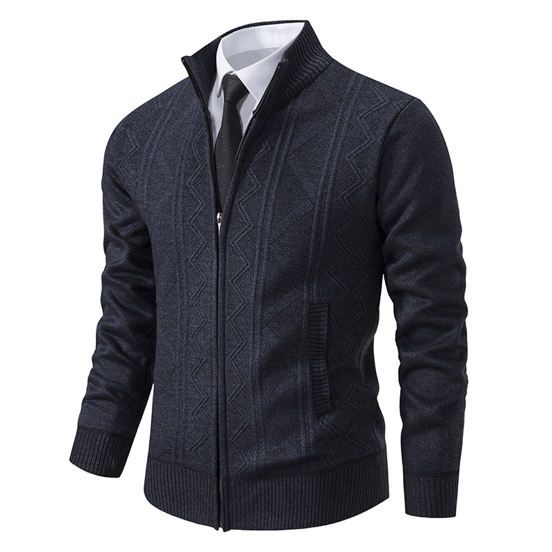 Autumn and winter men's middle-aged sweater cross-border casual men's cardigan sweater coat stand collar knitted thickened warm