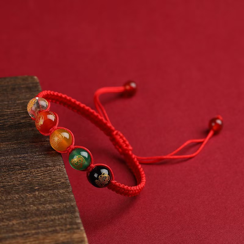 2025 Five-way God of Wealth Bracelet Women's Red Rope Woven Five-element Red Rope Bracelet This Year of Life Woven Bracelet