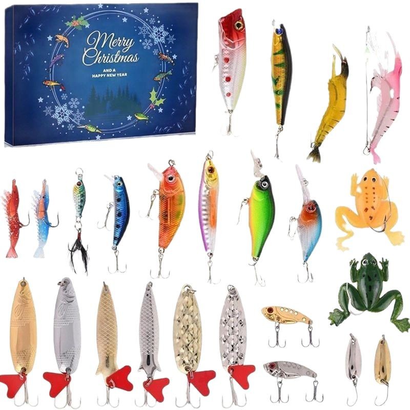 Cross-border New 24-piece Fishing Fake Bait suit Bait Blind Box Luya Bait Fishing New Year Christmas Gift Box