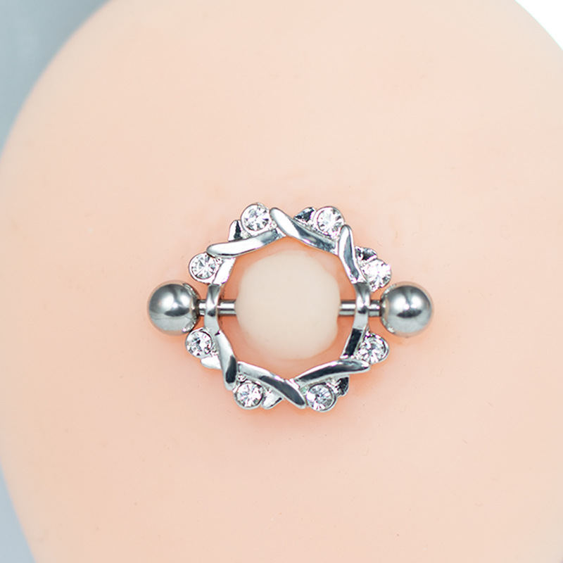 Tiktok Trending No-Punch Nipple Ring Piercing Jewelry Cross-Border Live New Open Design Manufacturer Wholesale