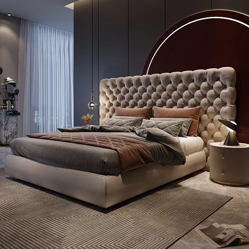 Итальянская постмодернистская простая двойная кровать 1.8м, доступная роскошь, из натуральной кожи, для небольшой квартиры, скандинавская свадебная кровать