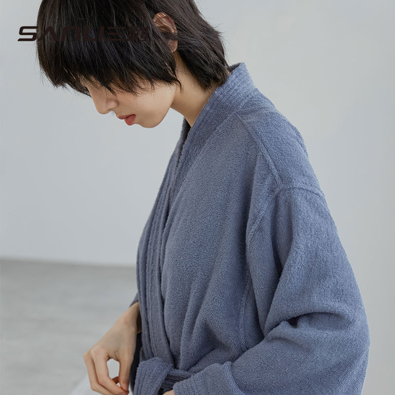 Гостиничный халат Sanli из чистого хлопка, утолщенный, из флиса, с вышивкой, OEM