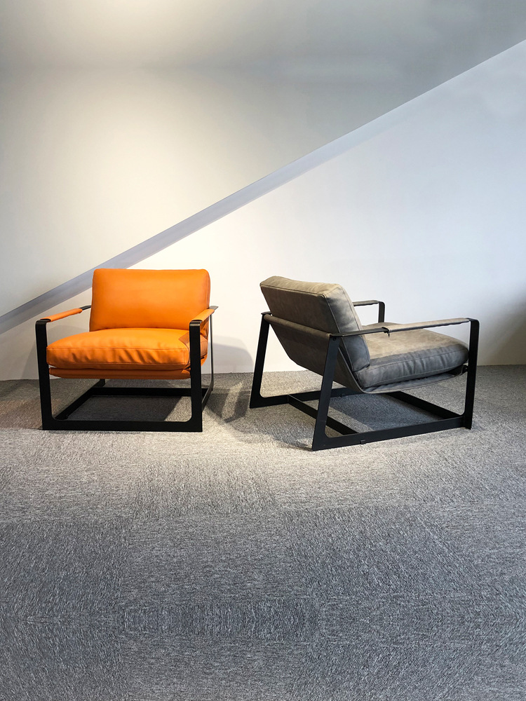 Nordic Designer Single Sofa Chair Home Living Room Balcony Houndstooth Lazy Sofa Wrought Iron Casual Leather Chair