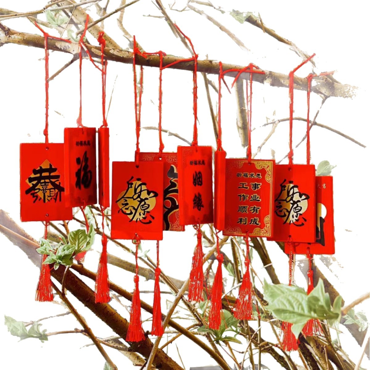 Factory Wholesale Pine Wishing Tags for Scenic Spots, Temple Blessing Tags, Solid Wood Red Tags, Customizable with "Peace" Text