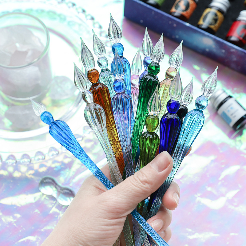 Free Starry Sky Pen Glass Pen Gradient Color Gift Box Set Dip Pen Business Gift Pen Student Crystal Pen