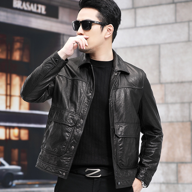 Spring and Autumn New Genuine Leather Jacket Men's Top Layer Cowhide Jacket Business Men's Fashion All-match Jacket Motorcycle Leather Fashion