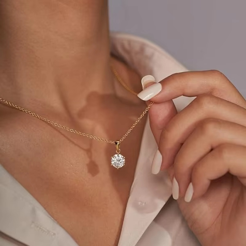 925 Sterling Silver 0.43-0.45 Carat D Color Vs Clarity Cultivated Diamond Necklace Clavicle Chain Classic Pendant Necklace