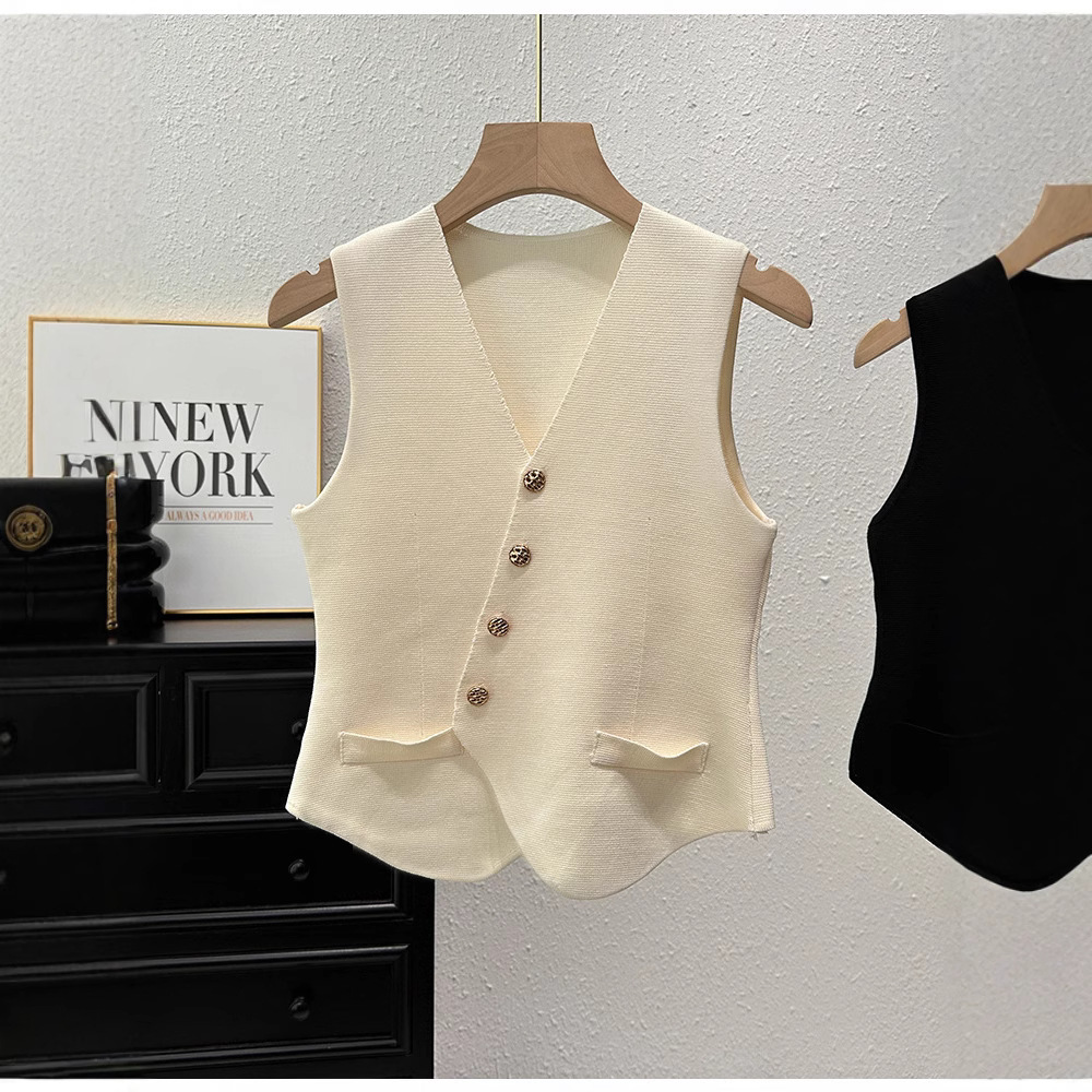 Вязаный жилет для женщин, летний, французский, ретро, с V-образным вырезом, безрукавный