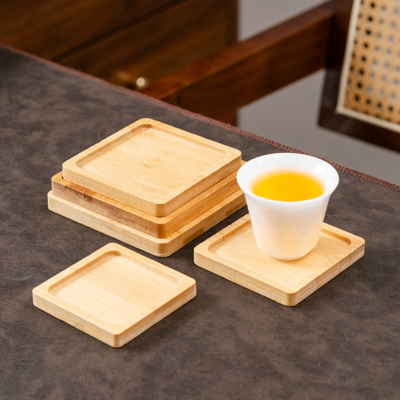 Bamboo Wooden Round Tray Succulent Flower Pot Bamboo Tray Dessert Tray Accessories Insulated Non-Slip Bamboo Special-Shaped Multi-Tea Coaster Batch