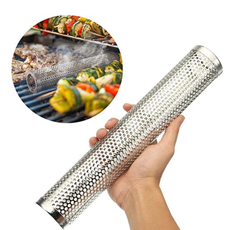 304 stainless steel mesh tube BBQ barbecue tube smoked mesh tube hexagonal fruit wood smoked tube for spice particles