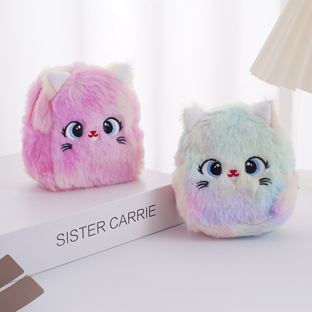 Cross-border cartoon cute girl heart plush coin purse mini wallet Korean style fresh earphone storage key case