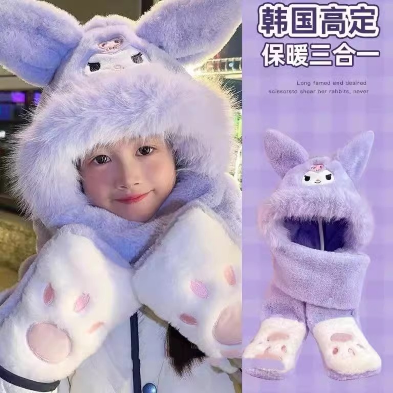 Детская шапка в форме звезды, комплект из трех предметов: шарф, перчатки для девочек