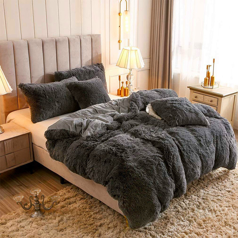 Cross-border Amazon mink velvet quilt cover three-piece plush winter quilt four-piece European and American bedding wholesale