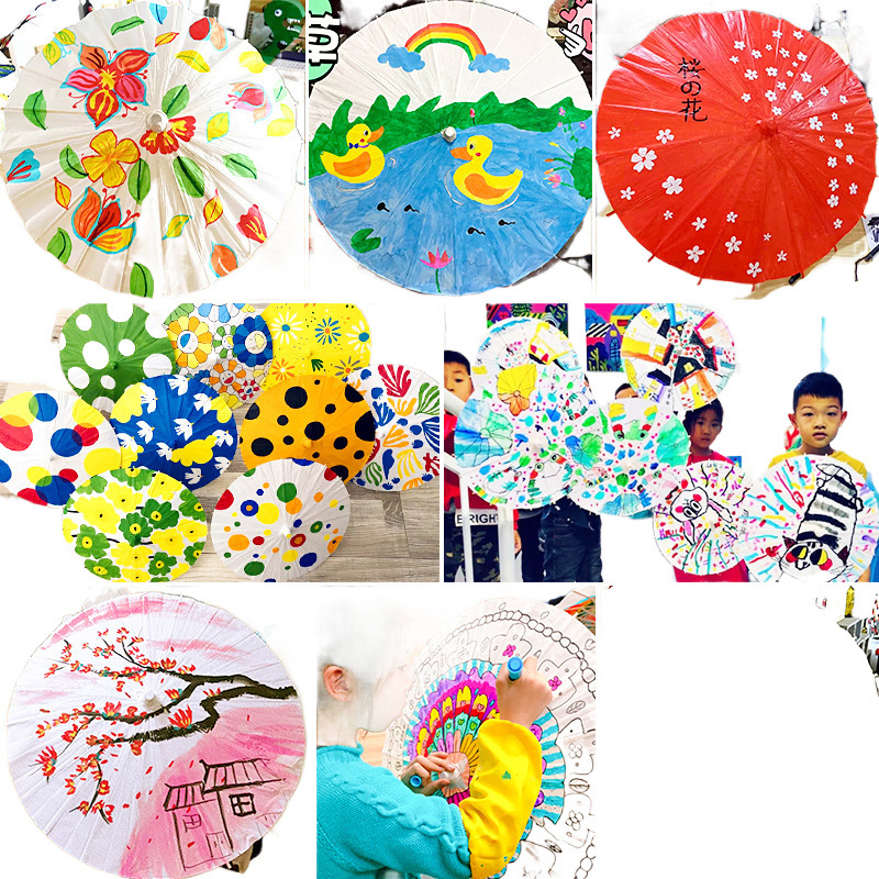 Children's Blank Oil Paper Umbrella Material White Hand-Painted Umbrella Kindergarten Hand-Painted Small Umbrella Ancient Style Props