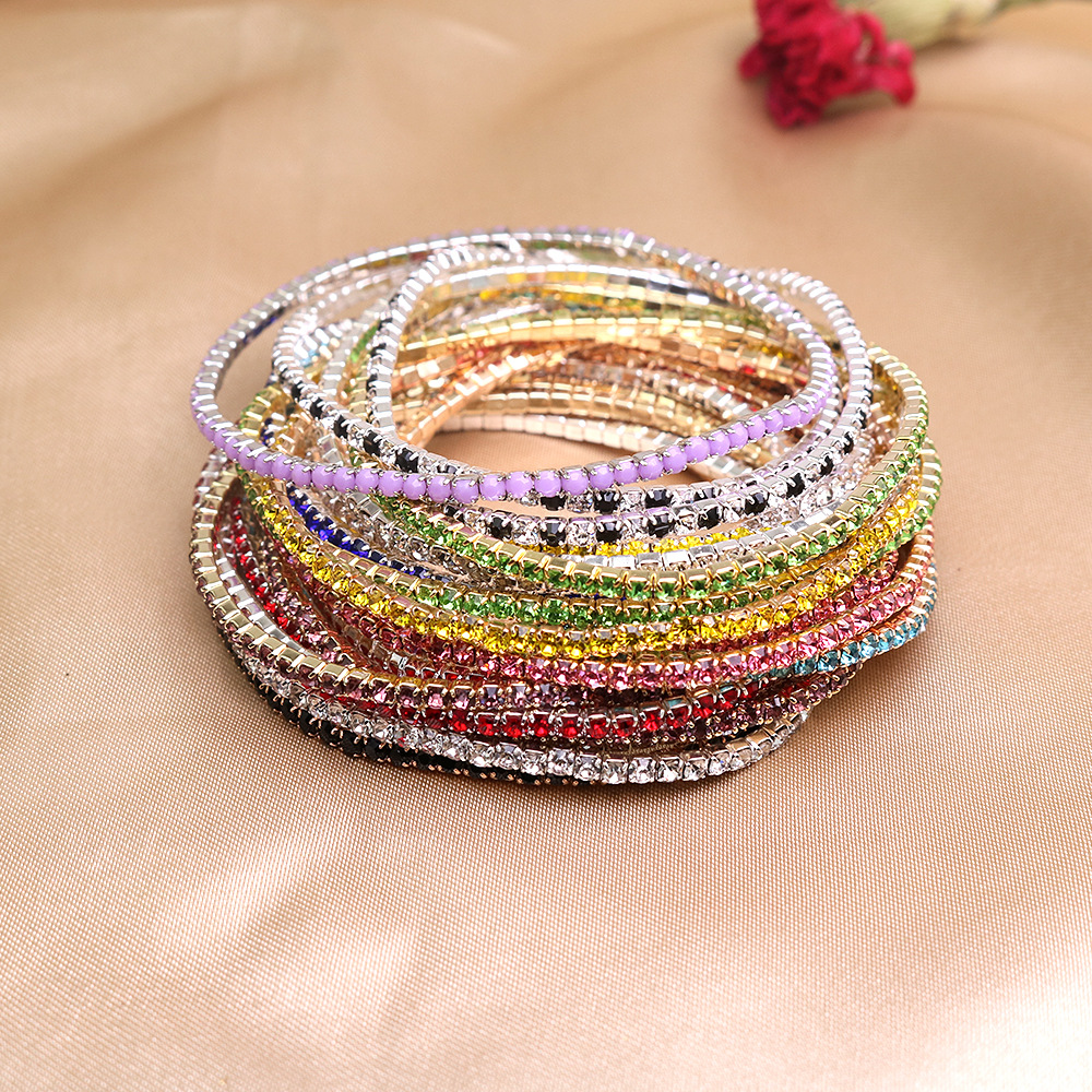 Foreign trade colored diamond bracelet color zircon claw chain rhinestone elastic bracelet ins Mosan Diamond simulation diamond hand ornaments manufacturers
