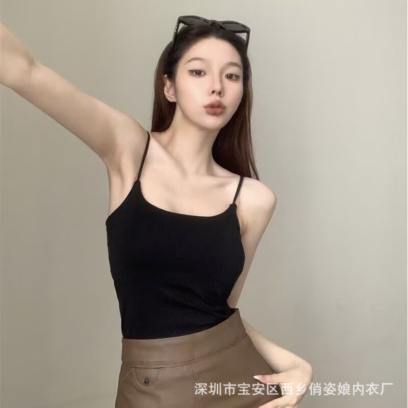 2023 new style vest with chest pad small sling women's solid color inner wear bottoming one-piece wear-free bra top