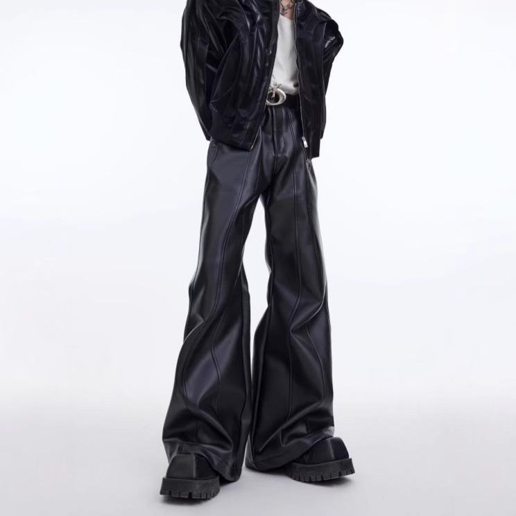 Мужские и женские винтажные старые стирка раздельный дизайн нишевые кожаные брюки модные универсальные свободные прямые повседневные трендовые брюки
