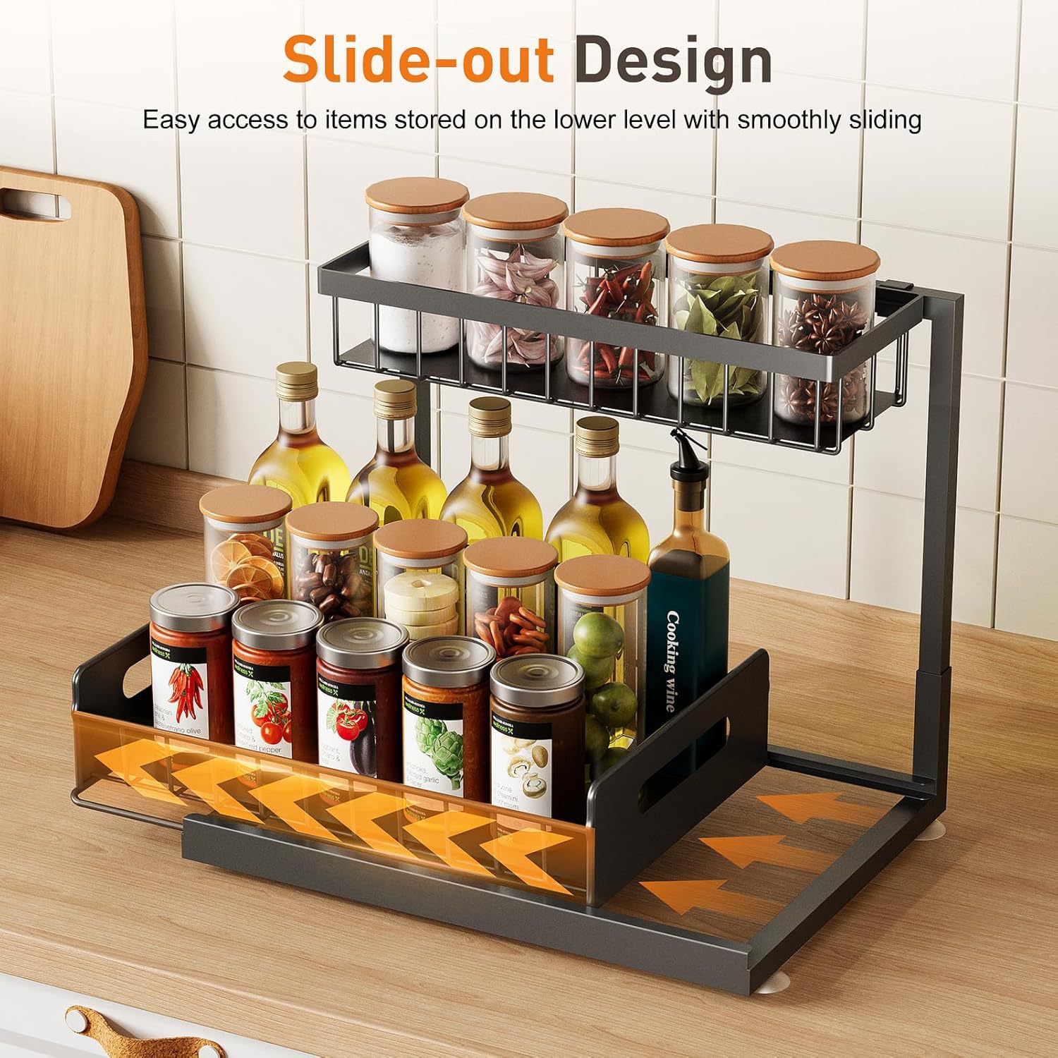 Cross-Border Kitchen Pull-Out Storage Rack under Sink Storage Rack Cabinet Countertop Spice Drawer Storage Rack
