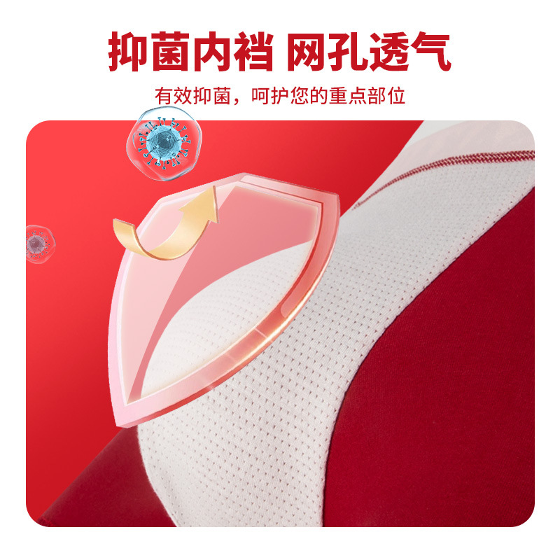 New Year Bear Pure Cotton Men's Underwear Wedding Zodiac Year Breathable and Plaid Boxer Mid-Waist Printed Boxer Briefs for the Year of the Dragon