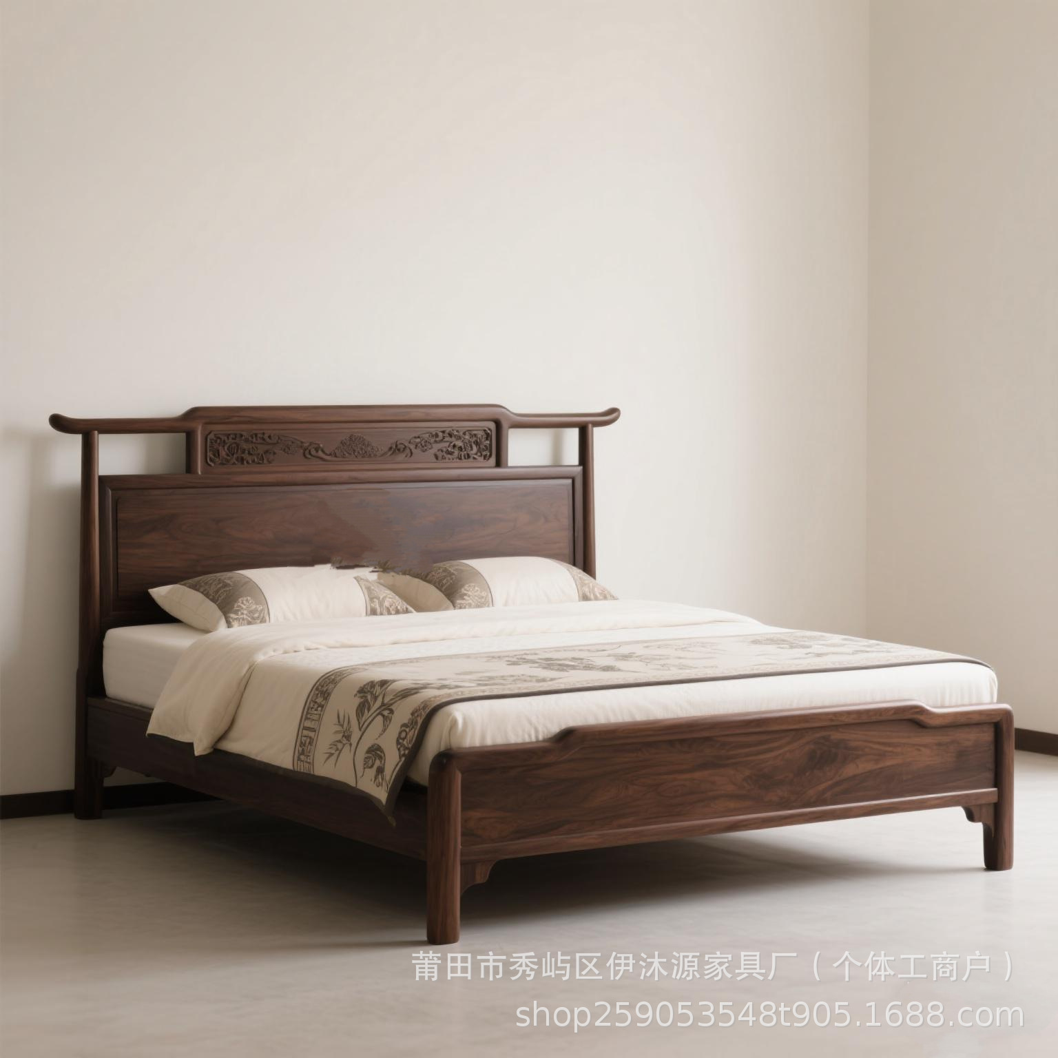 New Chinese-Style Solid Wood Bed for Master Bedroom, Wedding Bed, Home Use Double Bed, Chinese-Style Ebony Wood Song-Style Large Bed for Wedding Room Master Bedroom