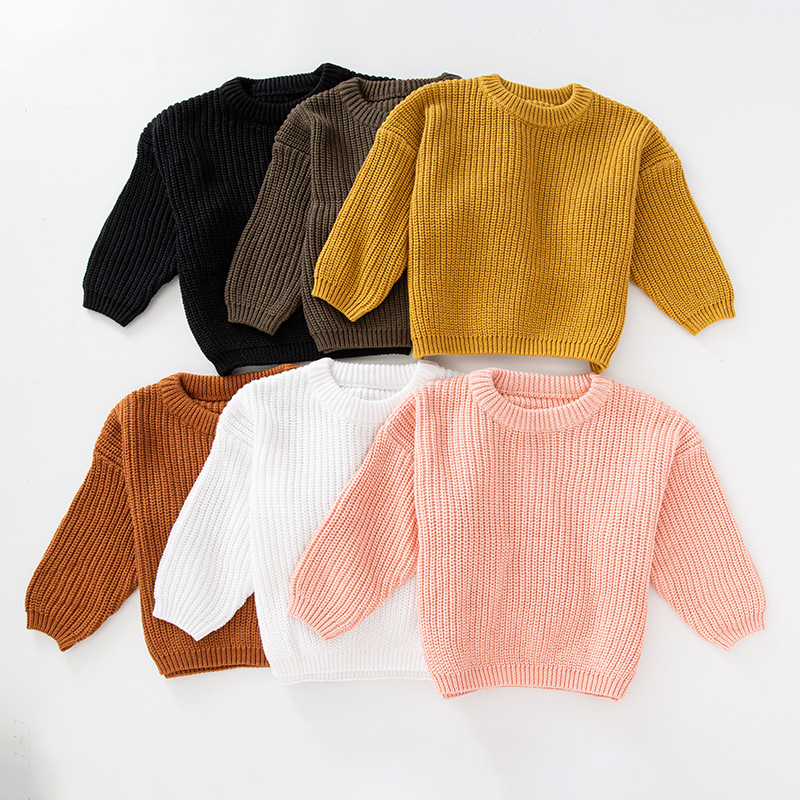 Foreign trade hot selling children's clothing pullover knitted sweater European and American Foreign trade solid color girls' sweater in stock