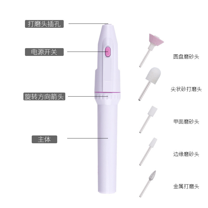 Cross-Border Manicure Electric Grinder Mini Manicure Pen Test Grinder Delivery 5 Nail Grinding Head Nail Grinder Wholesale