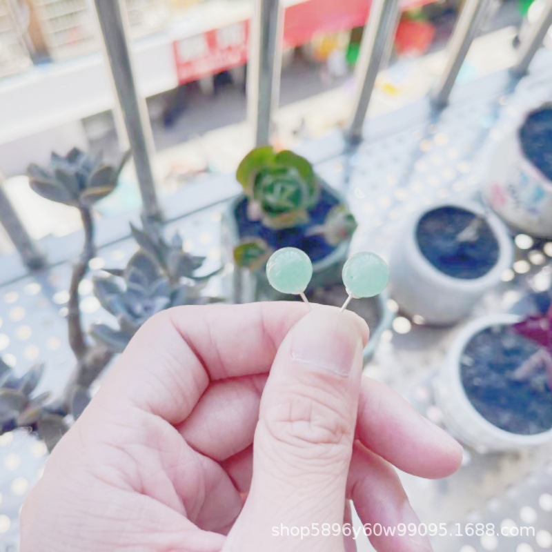 2024S925 Silver Aventurine Earrings Fashionable Natural Jade Earrings Women's Super Fairy Retro Chrysoprase Earrings Sterling Silver