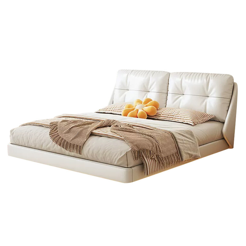 Wholesale double bed Italian minimalist leather bed cream wind suspension bed modern minimalist small apartment master bed soft bag