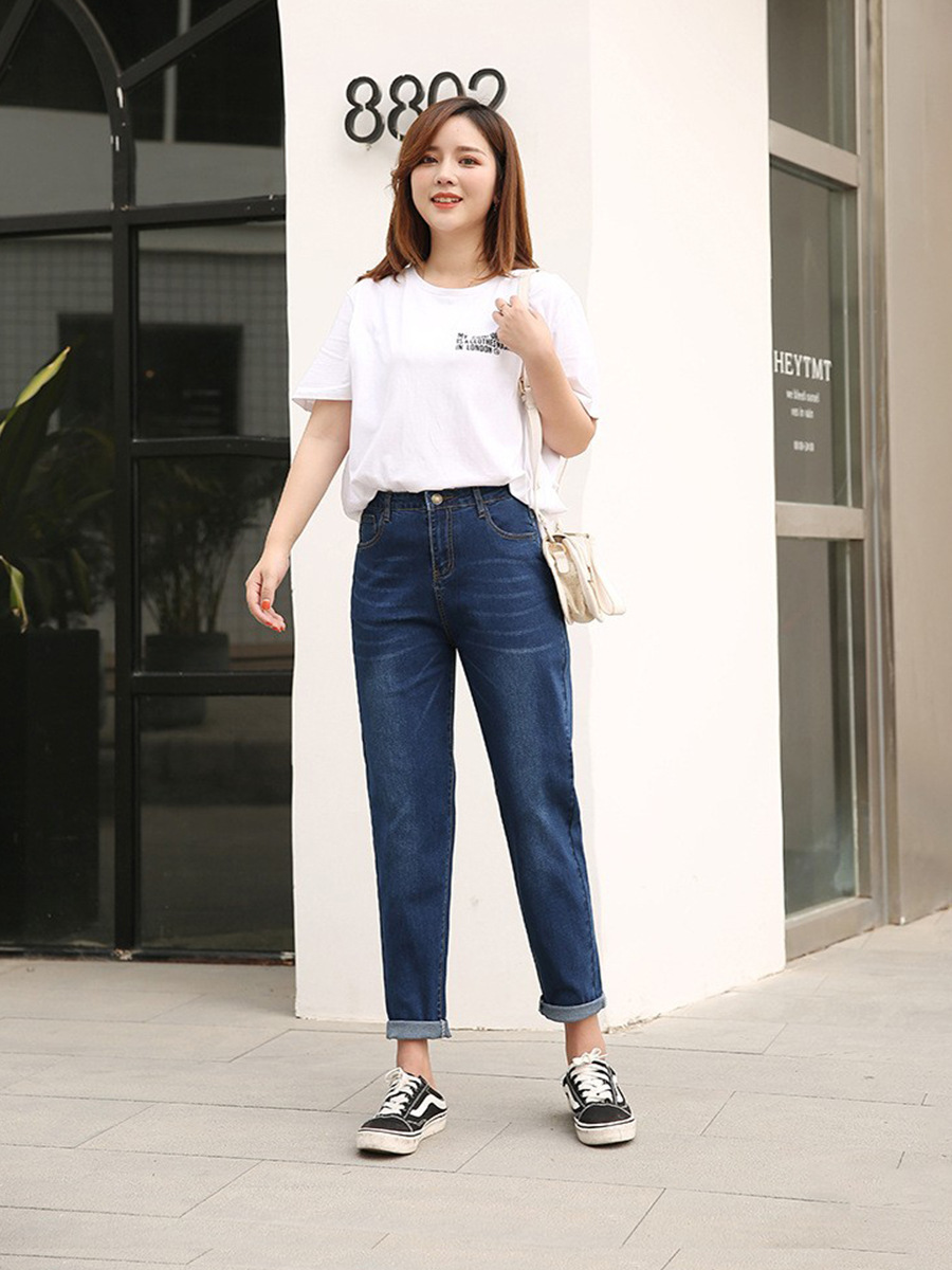 Gajun Women's plus size Chubby Spring Korean Style Loose Straight Pants High Waist Stretch Jeans