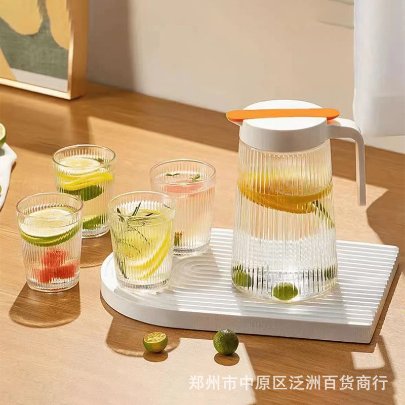 Nine days muguang series five-piece glass water set creative vertical pattern Cup pot large capacity cold water bottle gift wholesale