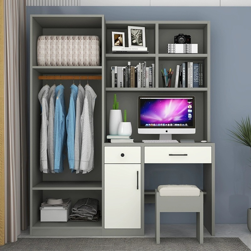 Simple Desk with Wardrobe Integrated Combination Desk Cabinet Small Apartment Bedroom Children's Bookshelf Computer Desk Home in stock