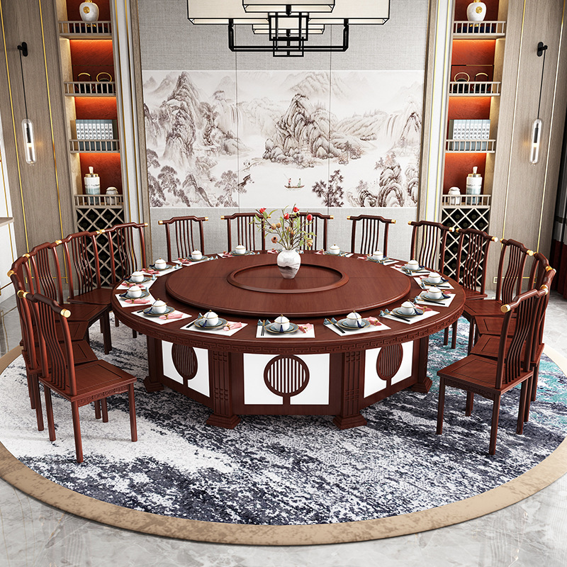 Hotel large round table electric dining table banquet restaurant Restaurant private room automatic rotating Chinese solid wood 16-person hot pot table