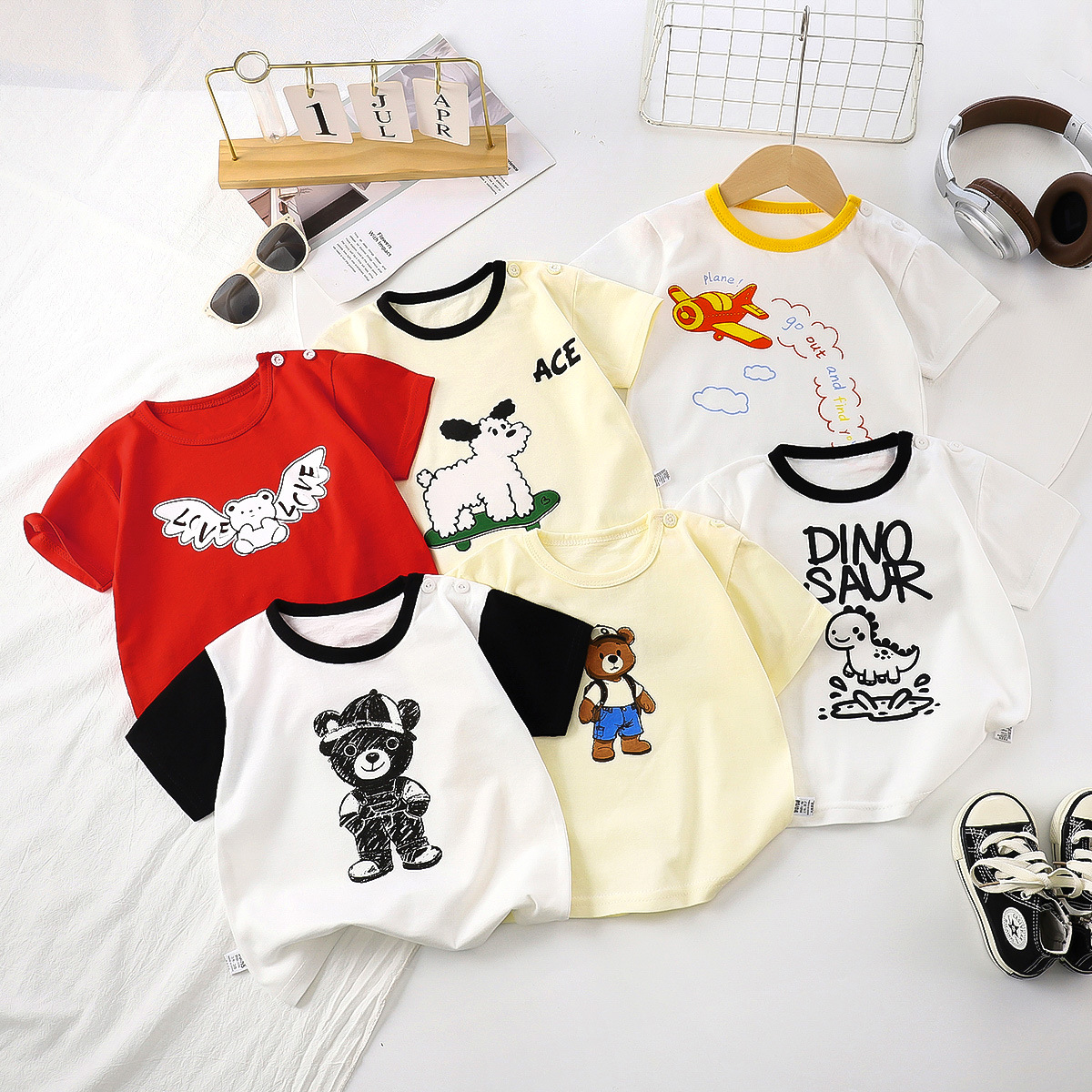 Детская футболка с коротким рукавом, хлопок, категория A, летняя, новая, для мальчиков и девочек, корейская, 2025 год