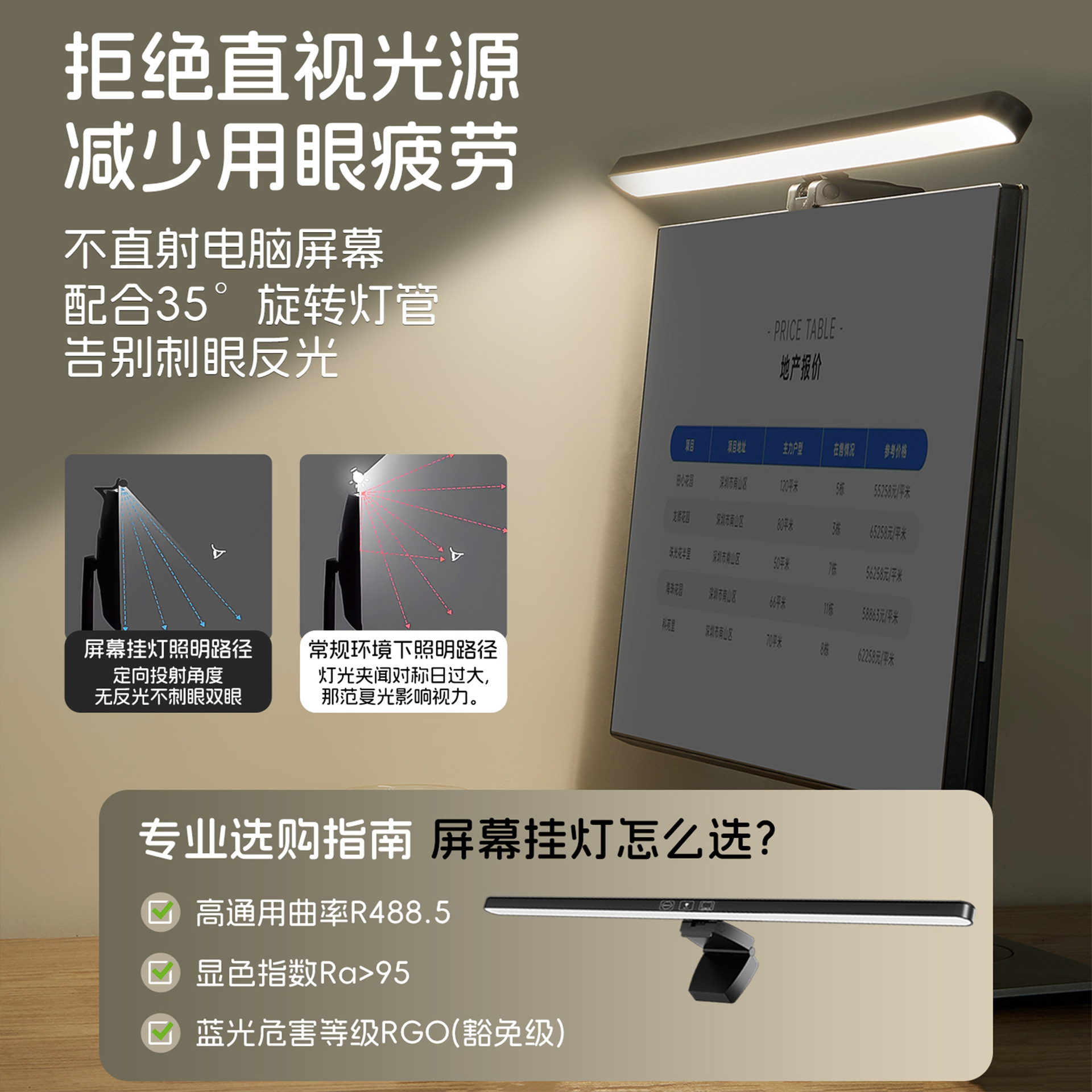 Computer Screen Hanging Lamp Desktop Curved Surface Display Hanging Lamp Eye Protection Electric Competition Desk Lamp Office Desktop Game Supplementary Lamp