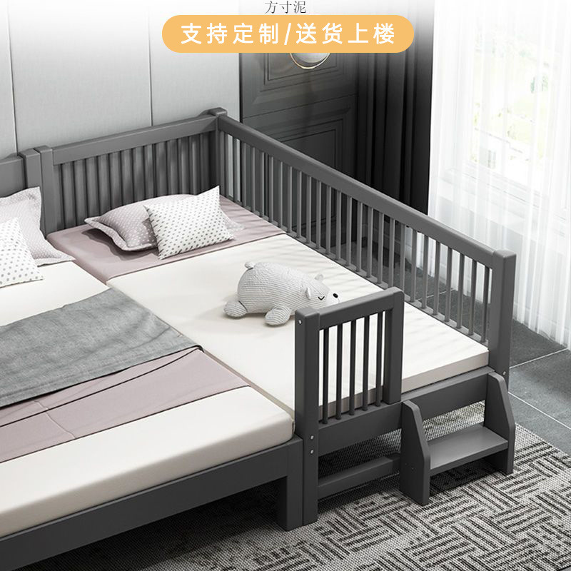 Solid Wood Baby Splicing Bed Children with Guardrails Widened and Thickened Baby Bed for Boys and Girls Bedside Large Bed Factory Wholesale