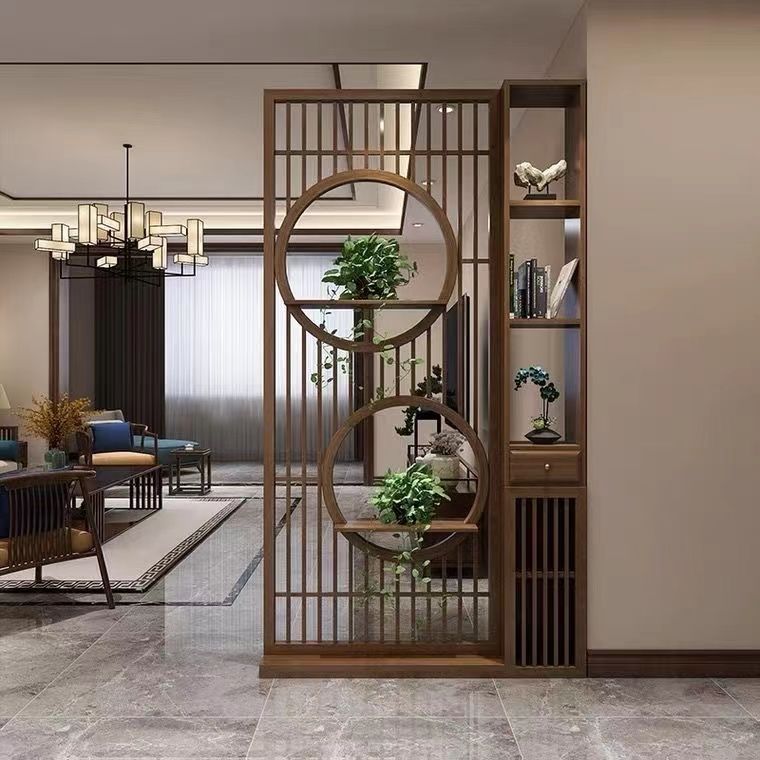 New Chinese Style Screen Partition Living Room Shaded Entrance Entry Screen Solid Wood Antique Shelf Storage Cabinet Home Office
