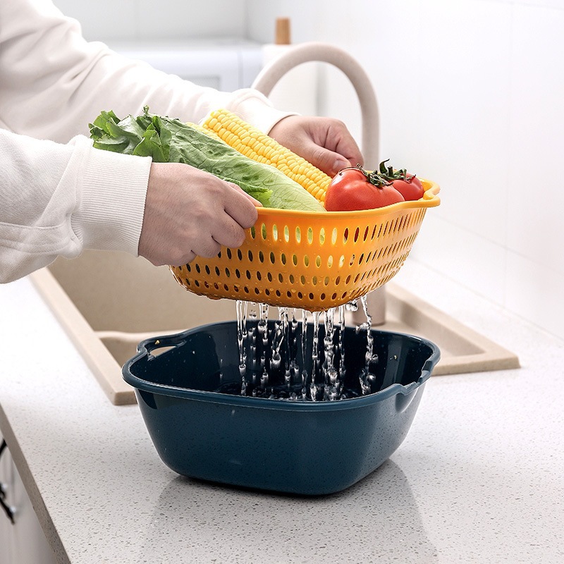 Factory direct drain basket six-piece multi-functional kitchen plastic double-layer household basket wash basket large drain basket