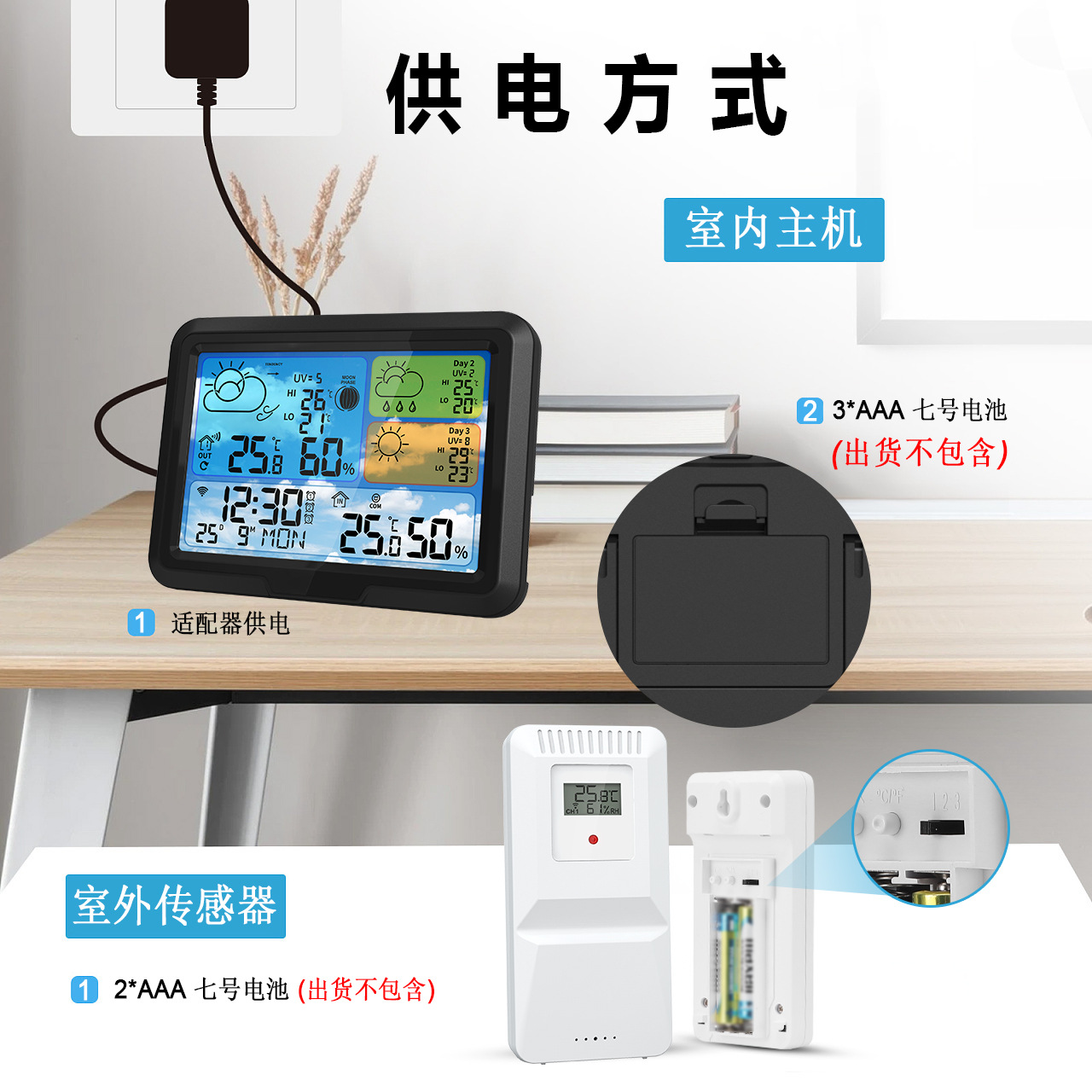 New Tuya Wifi Graffiti Weather Clock Indoor and Outdoor Temperature and Humidity Meter Wireless Transmission Multi-Functional Weather Station