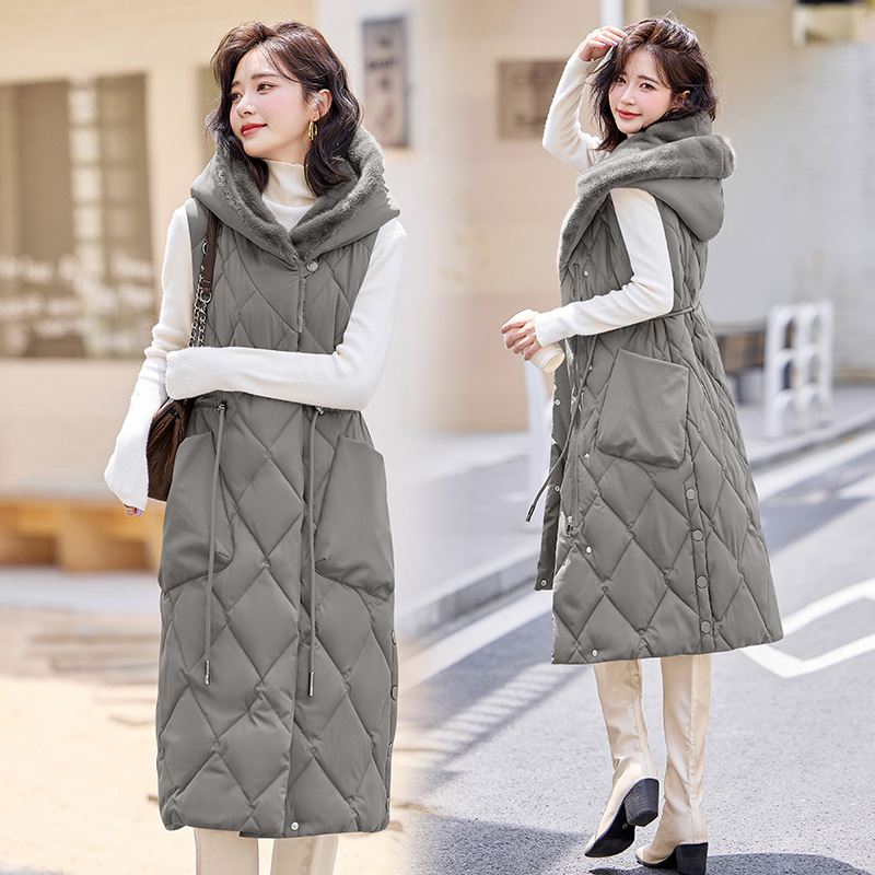 Down Cotton Vest for Women 2024 New Autumn and Winter Mid-Length European Style Outer Vest Design Vest