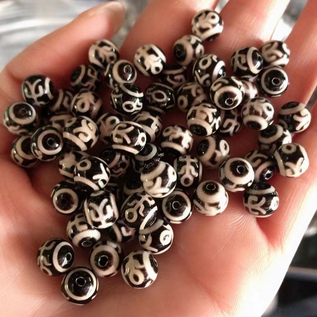 Factory wholesale Xizang black and white bright surface 8mm day beads loose beads