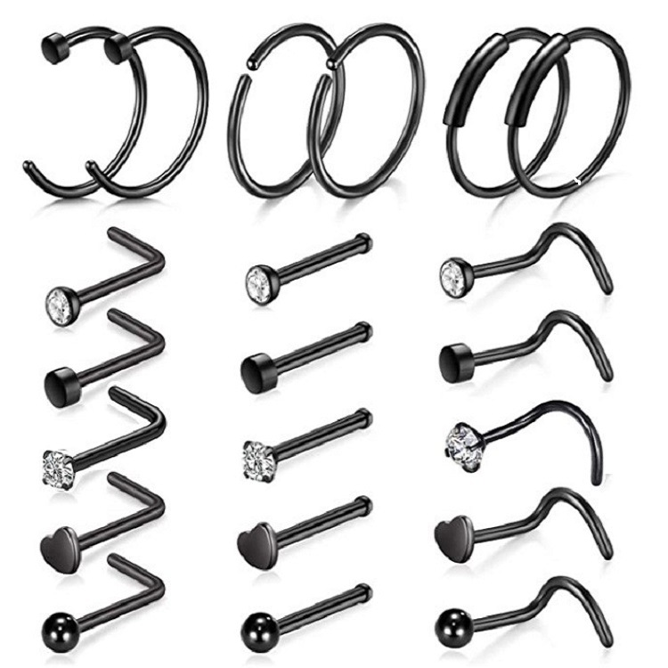 Cross-Border Combination Nose Nail Set Nose Ring Nail Body Piercing Accessories Stainless Steel Nose Nail Jewelry Zircon Amazon