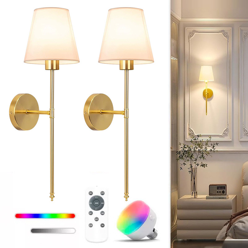 Adhesive Punch-Free Amazon Cross-Border Charging Wall Lamp Without Wiring Rgb Remote Control Dimming Living Room Bedroom Bedside Lamp