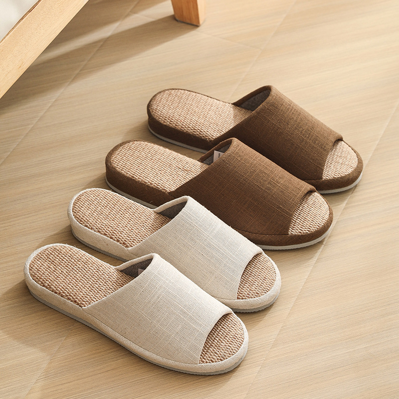 Summer Linen Rattan Slippers Women's Cotton Linen Japanese-style Fabric Home Shoes for Home Breathable Non-slip Indoor Bedroom