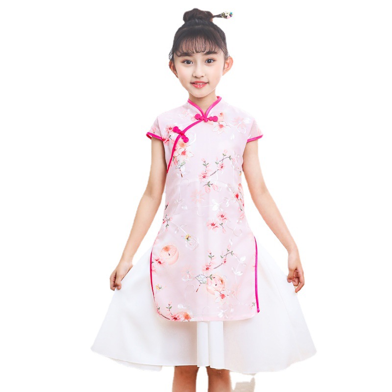2023 New Girls' Hanfu Cheongsam Dress Chiffon Embroidery Chinese Style Children's Tang Suit Women's Travel Photograph New Ancient Costume
